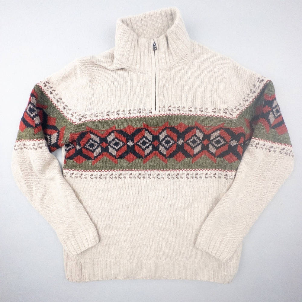 Eddie‎ Bauer Vintage Wool Blend Quarter Zip Nordic Pattern Sweater Mens Large